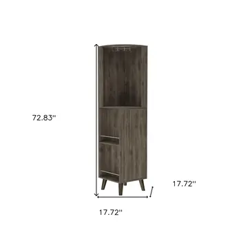 73" Dark Brown Wood Corner Bar Cabinet With One Drawer