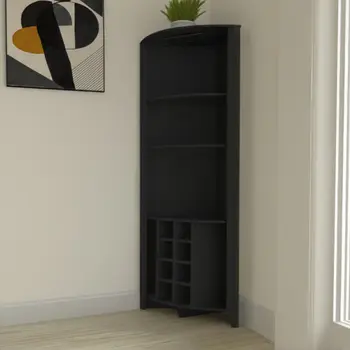 71" Black Wood Corner Bar Cabinet