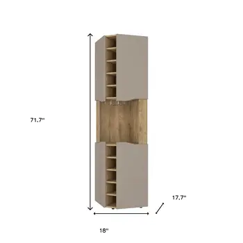 72" Brown and Taupe Wood Corner Bar Cabinet With Four Doors