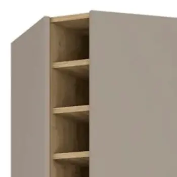 72" Brown and Taupe Wood Corner Bar Cabinet With Four Doors