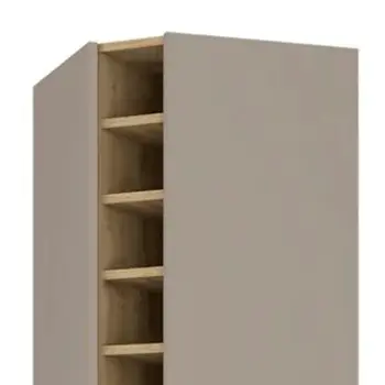 72" Brown and Taupe Wood Corner Bar Cabinet With Four Doors
