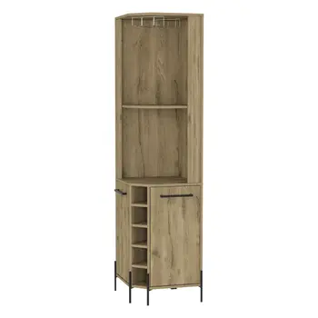 71" Natural Wood Corner Bar Cabinet With Two Doors