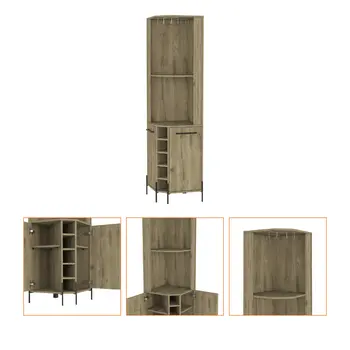 71" Natural Wood Corner Bar Cabinet With Two Doors