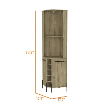 71" Natural Wood Corner Bar Cabinet With Two Doors