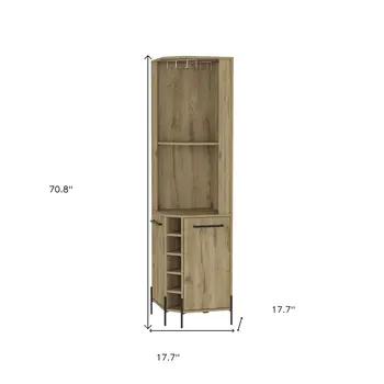71" Natural Wood Corner Bar Cabinet With Two Doors