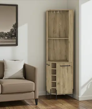 71" Natural Wood Corner Bar Cabinet With Two Doors