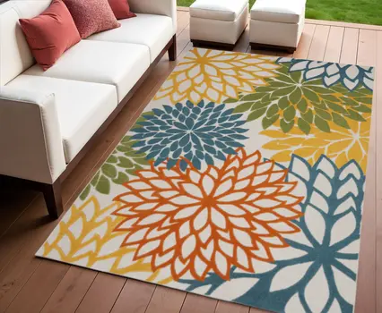 4' X 6' Blue And Yellow Indoor Outdoor Area Rug
