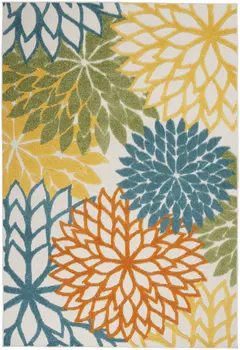 5' X 7' Blue And Yellow Indoor Outdoor Area Rug