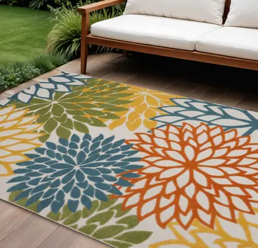 7' X 10' Blue And Yellow Indoor Outdoor Area Rug