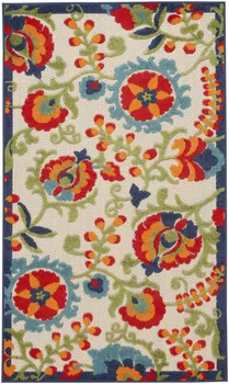 3' X 5' Red And Ivory Indoor Outdoor Area Rug