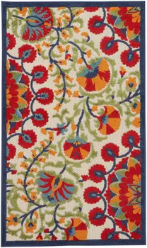 3' X 5' Red And Ivory Indoor Outdoor Area Rug