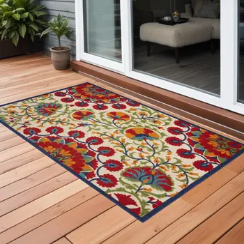 3' X 5' Red And Ivory Indoor Outdoor Area Rug