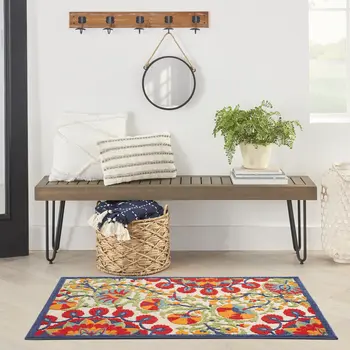 3' X 5' Red And Ivory Indoor Outdoor Area Rug