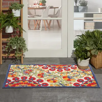 3' X 5' Red And Ivory Indoor Outdoor Area Rug