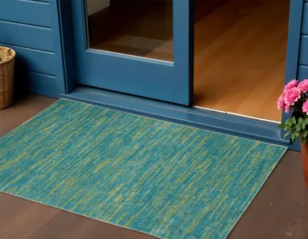 3' X 5' Blue And Green Indoor Outdoor Area Rug
