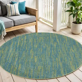 6' X 6' Blue And Green Round Indoor Outdoor Area Rug
