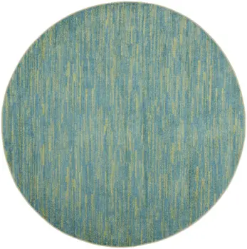6' X 6' Blue And Green Round Indoor Outdoor Area Rug