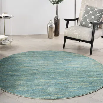6' X 6' Blue And Green Round Indoor Outdoor Area Rug
