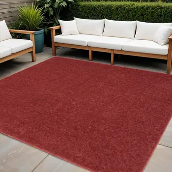 5' X 5' Brick Red Square Indoor Outdoor Area Rug