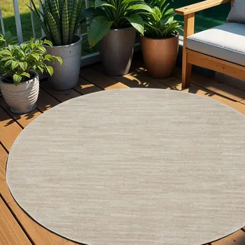 4' Beige And Ivory Round Indoor Outdoor Area Rug