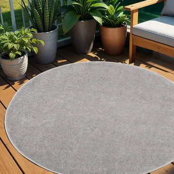 4' Gray Round Indoor Outdoor Area Rug