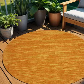 6' X 6' Orange Round Indoor Outdoor Area Rug