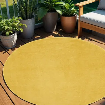 6' X 6' Yellow Round Indoor Outdoor Area Rug