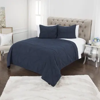 Set of Three Indigo Geometric King Quilt