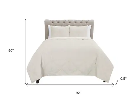 Set of Three Ivory Geometric Queen Quilt