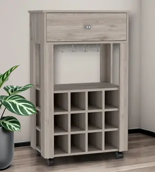 Light Gray Rolling Bar Cart With Wine Storage