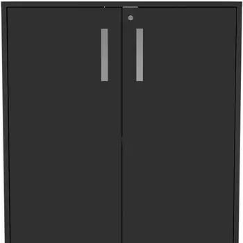 35" Black Wood Rolling Storage Cabinet With Two Doors
