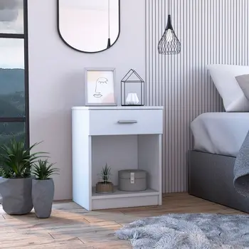 22" White Wood One Drawer Nightstand