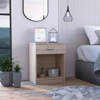 22" Light Gray Wood One Drawer Nightstand