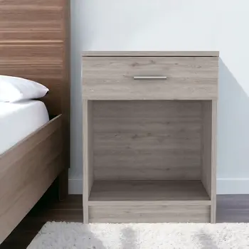 22" Light Gray Wood One Drawer Nightstand