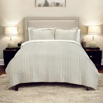 Brown And Ivory Striped King Quilt