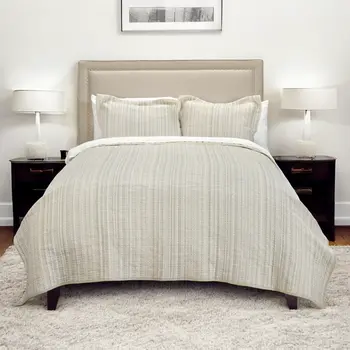 Brown And Ivory Striped Queen Quilt