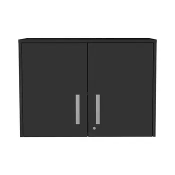 20" Black Wood Wall Mounted Storage Cabinet With Two Doors