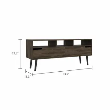 54" Dark Brown Walnut Enclosed and Open Storage TV Stand