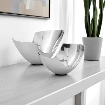 Set of Two Mod Aluminum Scoop Centerpiece Bowls