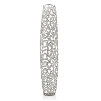 47" Silver Oval Crystal Glass Floor Vase With Faux Crystals