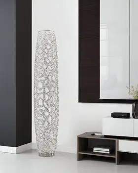47" Silver Oval Crystal Glass Floor Vase With Faux Crystals