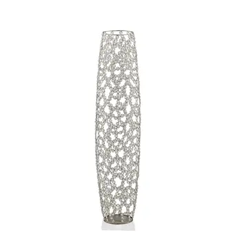 40" Silver Oval Crystal Glass Floor Vase With Faux Crystals