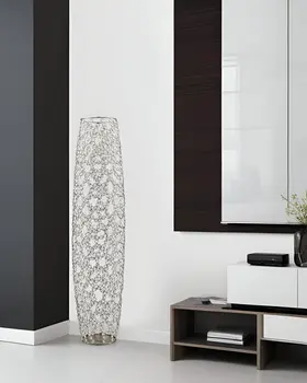 40" Silver Oval Crystal Glass Floor Vase With Faux Crystals