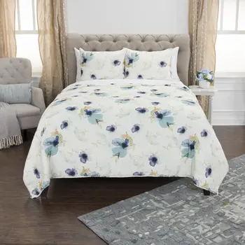 Set of Two Blue And Green Floral Twin Extra Long Quilt