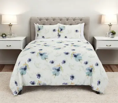 Set of Two Blue And Green Floral Twin Extra Long Quilt