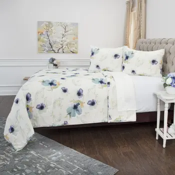 Set of Two Blue And Green Floral Twin Extra Long Quilt