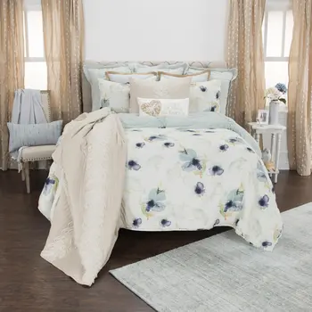 Set of Two Blue And Green Floral Twin Extra Long Quilt