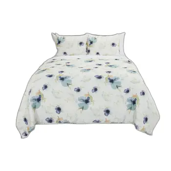 Set of Two Blue And Green Floral Twin Extra Long Quilt
