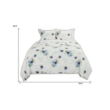 Set of Two Blue And Green Floral Twin Extra Long Quilt