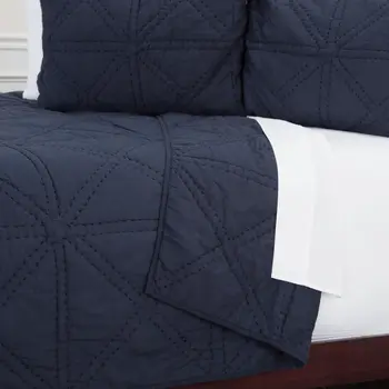 Set of Two Indigo Geometric Twin Extra Long Quilt